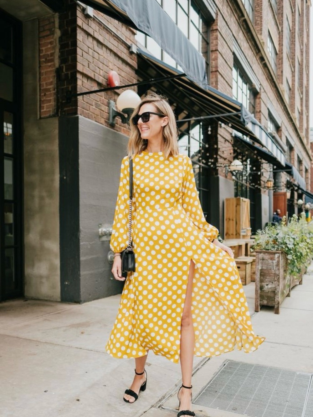 Topshop Yellow Polka Dot Maxi Dress with Side Slit